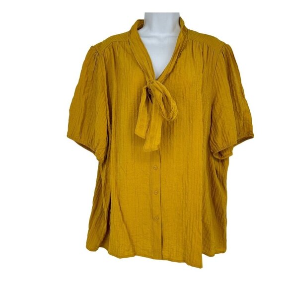 Lane Bryant Mustard Yellow Blouse with Built in Neck Tie Size 24 - Picture 1 of 10